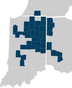 County map of Indiana, Ohio, and Michigan